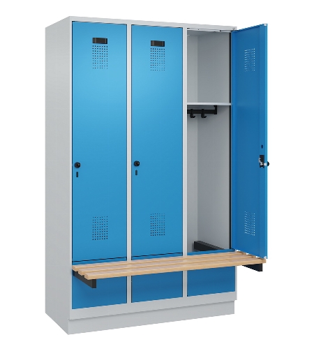 C+P Spind Evolo PLUS 049040-30 integrierte Bank 3 Abt.je 300mm Drehriegel (HxBxT) 1950x900x815mm 9016/6019