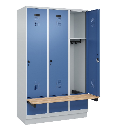 C+P Spind Evolo PLUS 049040-30 integrierte Bank 3 Abt.je 300mm Drehriegel (HxBxT) 1950x900x815mm 9016/6019