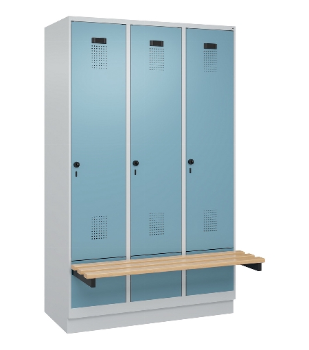 C+P Spind Evolo PLUS 049040-30 integrierte Bank 3 Abt.je 300mm Drehriegel (HxBxT) 1950x900x815mm 9016/6019