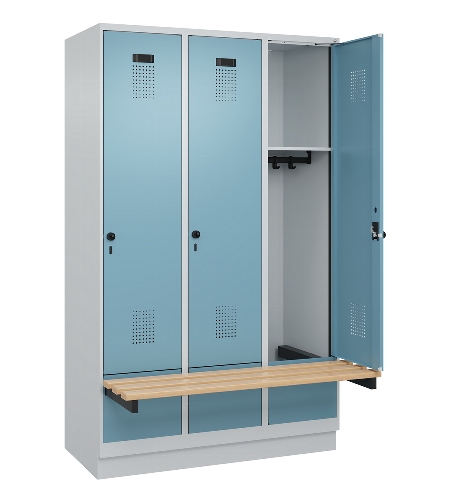 C+P Spind Evolo PLUS 049040-30 integrierte Bank 3 Abt.je 300mm Drehriegel (HxBxT) 1950x900x815mm 9016/6019