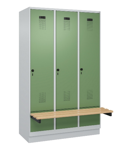 C+P Spind Evolo PLUS 049040-30 integrierte Bank 3 Abt.je 300mm Drehriegel (HxBxT) 1950x900x815mm 9016/6019