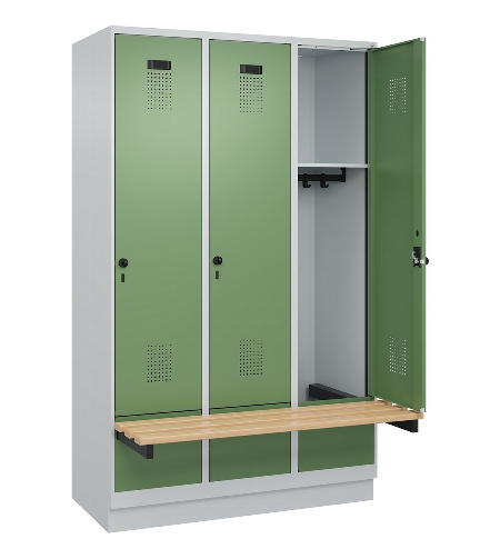 C+P Spind Evolo PLUS 049040-30 integrierte Bank 3 Abt.je 300mm Drehriegel (HxBxT) 1950x900x815mm 9016/6019