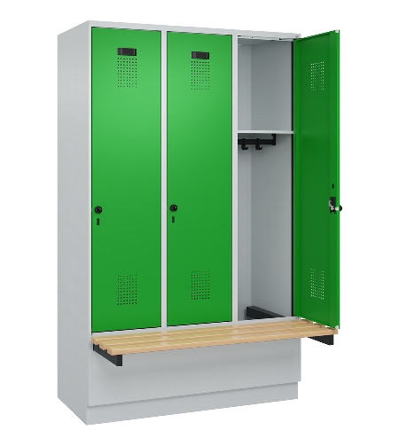 C+P Spind Evolo PLUS 049040-30 integrierte Bank 3 Abt.je 300mm Drehriegel (HxBxT) 1950x900x815mm 9016/6019