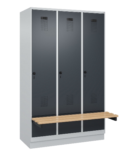 C+P Spind Evolo PLUS 049040-30 integrierte Bank 3 Abt.je 300mm Drehriegel (HxBxT) 1950x900x815mm 9016/6019