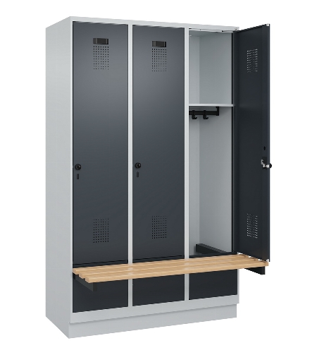 C+P Spind Evolo PLUS 049040-30 integrierte Bank 3 Abt.je 300mm Drehriegel (HxBxT) 1950x900x815mm 9016/6019