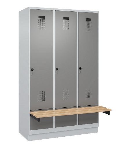 C+P Spind Evolo PLUS 049040-30 integrierte Bank 3 Abt.je 300mm Drehriegel (HxBxT) 1950x900x815mm 9016/6019