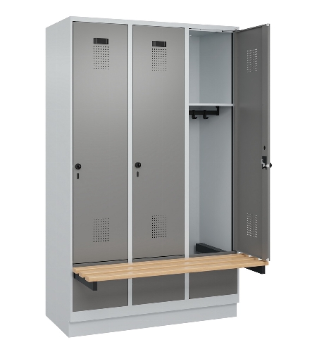 C+P Spind Evolo PLUS 049040-30 integrierte Bank 3 Abt.je 300mm Drehriegel (HxBxT) 1950x900x815mm 9016/6019