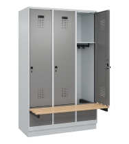 C+P Spind Evolo PLUS 049040-32 integrierte Bank 3 Abt.je 400mm Drehriegel (HxBxT) 1950x1200x815mm 7035/0004