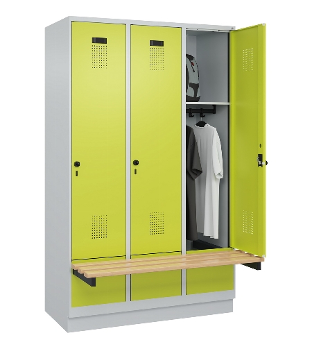 C+P Spind Evolo PLUS 049040-30 integrierte Bank 3 Abt.je 300mm Drehriegel (HxBxT) 1950x900x815mm 9016/6019