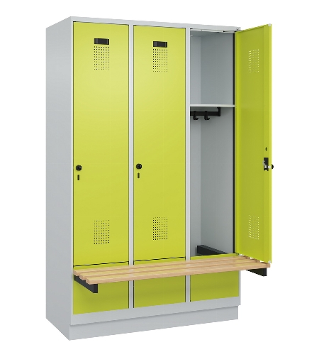 C+P Spind Evolo PLUS 049040-30 integrierte Bank 3 Abt.je 300mm Drehriegel (HxBxT) 1950x900x815mm 9016/6019