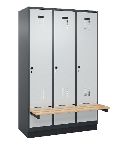 C+P Spind Evolo PLUS 049040-30 integrierte Bank 3 Abt.je 300mm Drehriegel (HxBxT) 1950x900x815mm 9016/6019