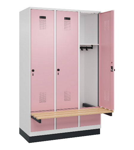 C+P Spind Evolo PLUS 049040-30 integrierte Bank 3 Abt.je 300mm Drehriegel (HxBxT) 1950x900x815mm 9016/6019