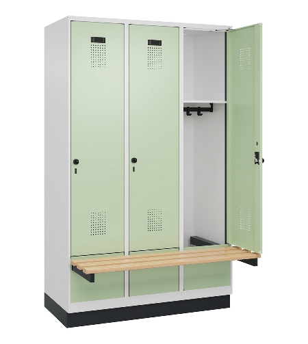 C+P Spind Evolo PLUS 049040-30 integrierte Bank 3 Abt.je 300mm Drehriegel (HxBxT) 1950x900x815mm 9016/6019