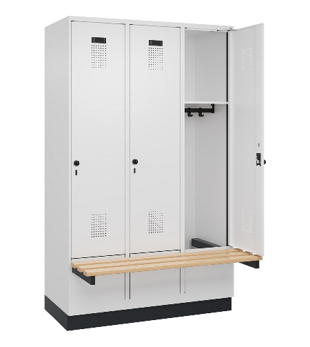 C+P Spind Evolo PLUS 049040-30 integrierte Bank 3 Abt.je 300mm Drehriegel (HxBxT) 1950x900x815mm 9016/6019