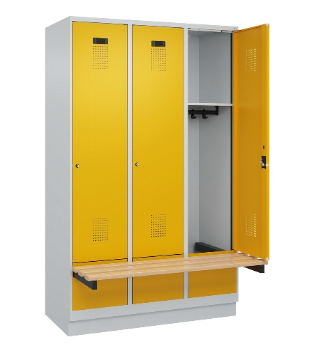 C+P Spind Evolo PLUS 049040-30 integrierte Bank 3 Abt.je 300mm Drehriegel (HxBxT) 1950x900x815mm 9016/6019