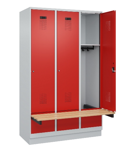 C+P Spind Evolo PLUS 049040-30 integrierte Bank 3 Abt.je 300mm Drehriegel (HxBxT) 1950x900x815mm 9016/6019