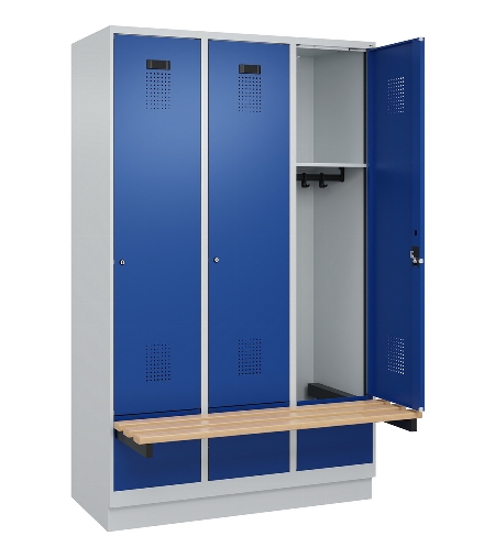 C+P Spind Evolo PLUS 049040-30 integrierte Bank 3 Abt.je 300mm Drehriegel (HxBxT) 1950x900x815mm 9016/6019