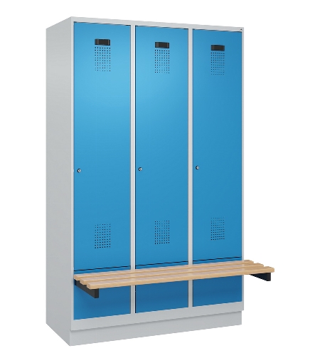 C+P Spind Evolo PLUS 049040-30 integrierte Bank 3 Abt.je 300mm Drehriegel (HxBxT) 1950x900x815mm 9016/6019