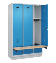 C+P Spind Evolo PLUS 049040-30 integrierte Bank 3 Abt.je 300mm Drehriegel (HxBxT) 1950x900x815mm 9016/6019