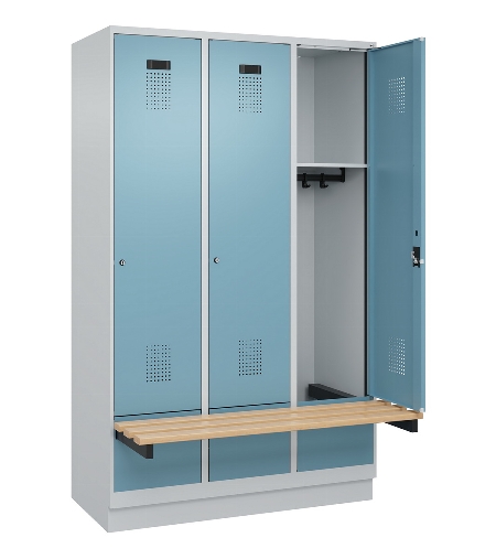 C+P Spind Evolo PLUS 049040-30 integrierte Bank 3 Abt.je 300mm Drehriegel (HxBxT) 1950x900x815mm 9016/6019