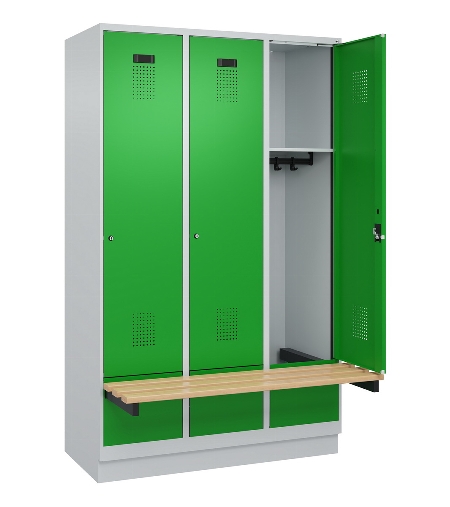 C+P Spind Evolo PLUS 049040-30 integrierte Bank 3 Abt.je 300mm Drehriegel (HxBxT) 1950x900x815mm 9016/6019