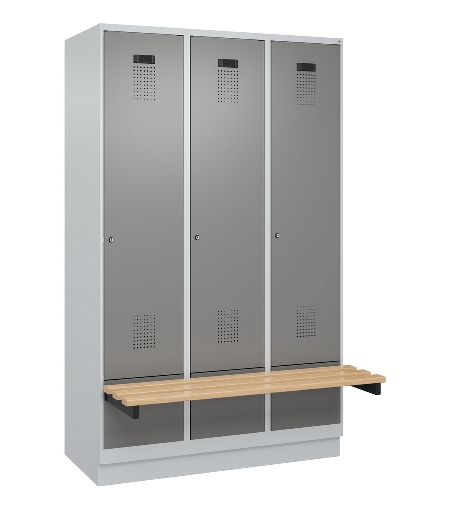 C+P Spind Evolo PLUS 049040-30 integrierte Bank 3 Abt.je 300mm Drehriegel (HxBxT) 1950x900x815mm 9016/6019