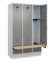 C+P Spind Evolo PLUS 049040-30 integrierte Bank 3 Abt.je 300mm Drehriegel (HxBxT) 1950x900x815mm 9016/6019