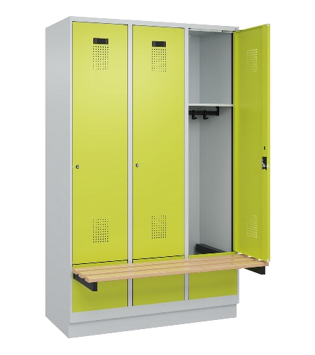 C+P Spind Evolo PLUS 049040-30 integrierte Bank 3 Abt.je 300mm Drehriegel (HxBxT) 1950x900x815mm 9016/6019