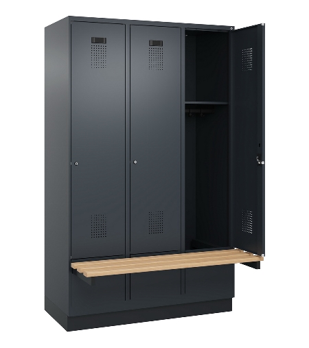 C+P Spind Evolo PLUS 049040-30 integrierte Bank 3 Abt.je 300mm Drehriegel (HxBxT) 1950x900x815mm 9016/6019