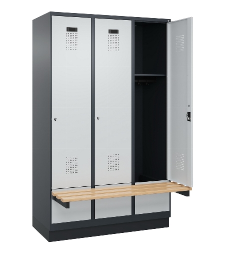 C+P Spind Evolo PLUS 049040-30 integrierte Bank 3 Abt.je 300mm Drehriegel (HxBxT) 1950x900x815mm 9016/6019