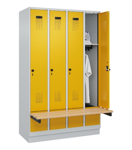 C+P Spind Evolo PLUS 049040-30 integrierte Bank 3 Abt.je 300mm Drehriegel (HxBxT) 1950x900x815mm 9016/6019