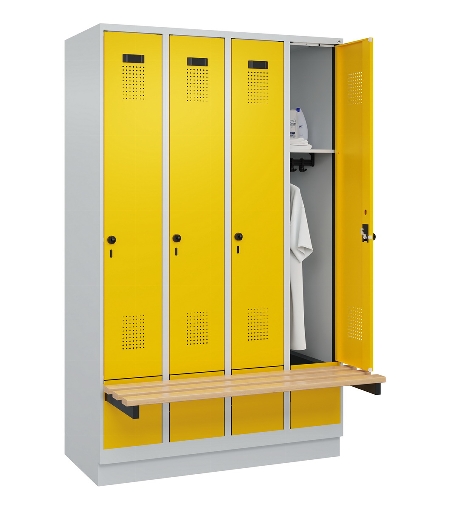 C+P Spind Evolo PLUS 049040-30 integrierte Bank 3 Abt.je 300mm Drehriegel (HxBxT) 1950x900x815mm 9016/6019