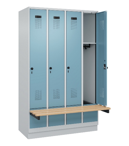 C+P Spind Evolo PLUS 049040-30 integrierte Bank 3 Abt.je 300mm Drehriegel (HxBxT) 1950x900x815mm 9016/6019