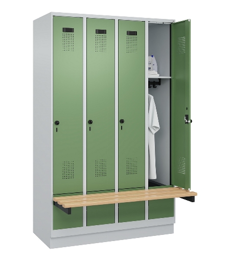 C+P Spind Evolo PLUS 049040-30 integrierte Bank 3 Abt.je 300mm Drehriegel (HxBxT) 1950x900x815mm 9016/6019