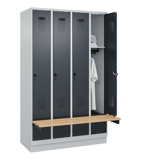 C+P Spind Evolo PLUS 049040-30 integrierte Bank 3 Abt.je 300mm Drehriegel (HxBxT) 1950x900x815mm 9016/6019