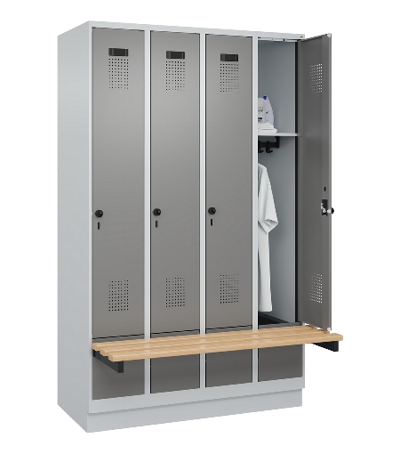C+P Spind Evolo PLUS 049040-30 integrierte Bank 3 Abt.je 300mm Drehriegel (HxBxT) 1950x900x815mm 9016/6019