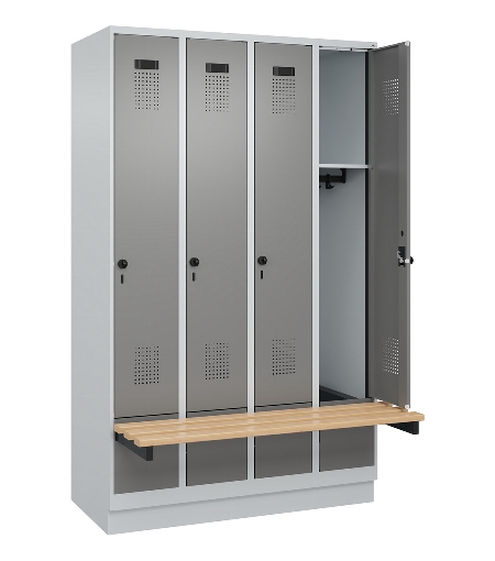 C+P Spind Evolo PLUS 049040-30 integrierte Bank 3 Abt.je 300mm Drehriegel (HxBxT) 1950x900x815mm 9016/6019