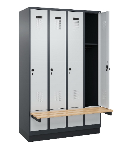 C+P Spind Evolo PLUS 049040-30 integrierte Bank 3 Abt.je 300mm Drehriegel (HxBxT) 1950x900x815mm 9016/6019