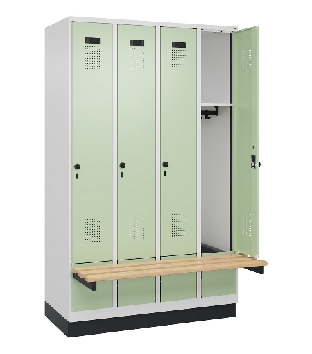 C+P Spind Evolo PLUS 049040-30 integrierte Bank 3 Abt.je 300mm Drehriegel (HxBxT) 1950x900x815mm 9016/6019