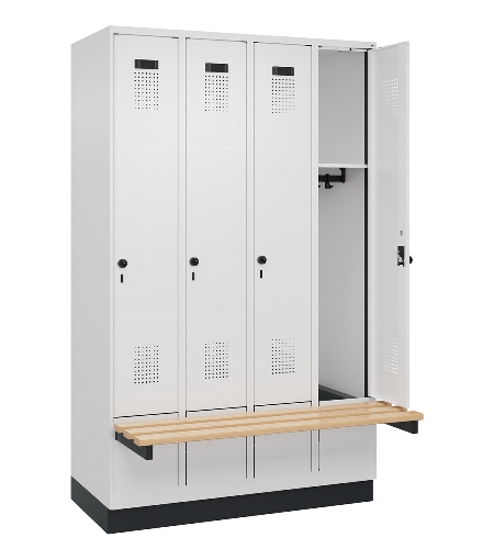 C+P Spind Evolo PLUS 049040-30 integrierte Bank 3 Abt.je 300mm Drehriegel (HxBxT) 1950x900x815mm 9016/6019