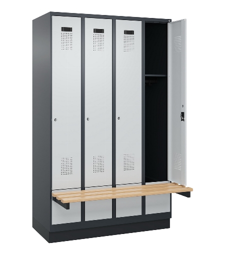 C+P Spind Evolo PLUS 049040-30 integrierte Bank 3 Abt.je 300mm Drehriegel (HxBxT) 1950x900x815mm 9016/6019