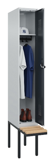C+P Spind Evolo PLUS 0490407-10 mit Sitzbank 1 Abt.300mm Zylinder (HxBxT) 2120x300x815mm 9016/9016