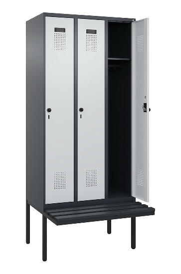 C+P Spind Evolo PLUS 0490407-10 mit Sitzbank 1 Abt.300mm Drehriegel (HxBxT) 2120x300x815mm 7016/7016