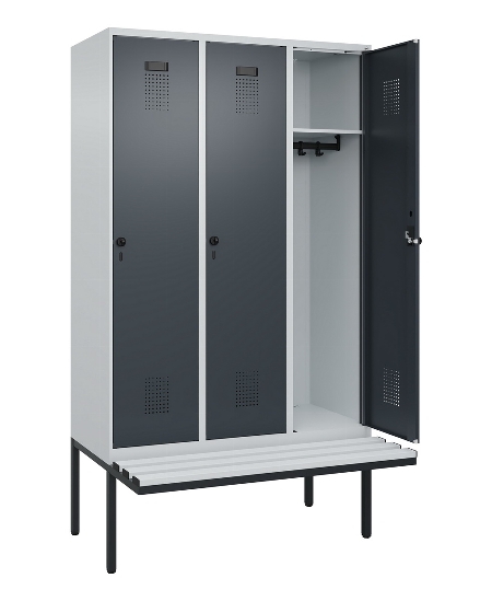 C+P Spind Evolo PLUS 0490407-10 mit Sitzbank 1 Abt.300mm Drehriegel (HxBxT) 2120x300x815mm 7016/7016
