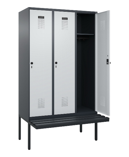 C+P Spind Evolo PLUS 0490407-10 mit Sitzbank 1 Abt.300mm Drehriegel (HxBxT) 2120x300x815mm 7016/7016