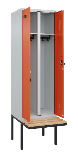 C+P Schwarz-Weiß-Spind Evolo PLUS 0490427-22 schw.Bank 2 Abt.je 400mm Drehriegel (HxBxT) 2120x800x815mm 7035/5012