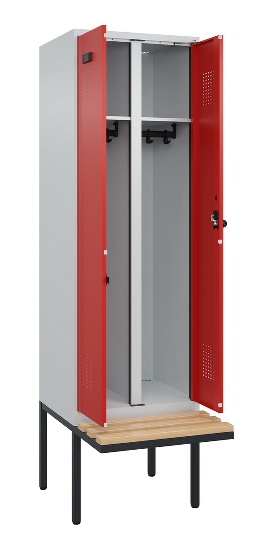 C+P Schwarz-Weiß-Spind Evolo PLUS 0490427-22 schw.Bank 2 Abt.je 400mm Drehriegel (HxBxT) 2120x800x815mm 7035/5012