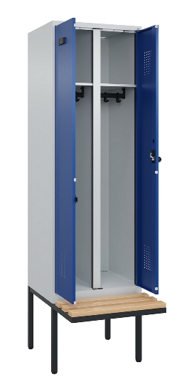 C+P Schwarz-Weiß-Spind Evolo PLUS 0490427-22 schw.Bank 2 Abt.je 400mm Drehriegel (HxBxT) 2120x800x815mm 7035/5012