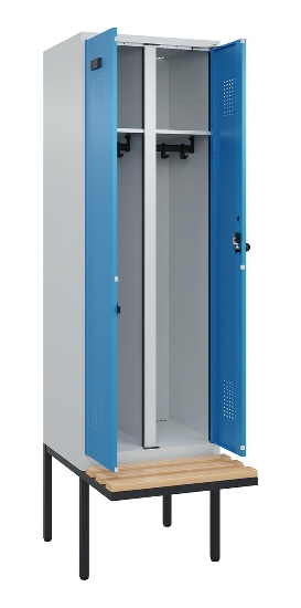 C+P Schwarz-Weiß-Spind Evolo PLUS 0490427-22 schw.Bank 2 Abt.je 400mm Drehriegel (HxBxT) 2120x800x815mm 7035/5012