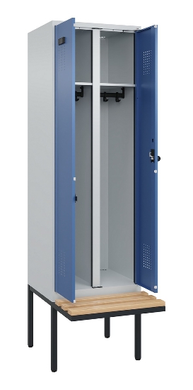 C+P Schwarz-Weiß-Spind Evolo PLUS 0490427-22 schw.Bank 2 Abt.je 400mm Drehriegel (HxBxT) 2120x800x815mm 7035/5012